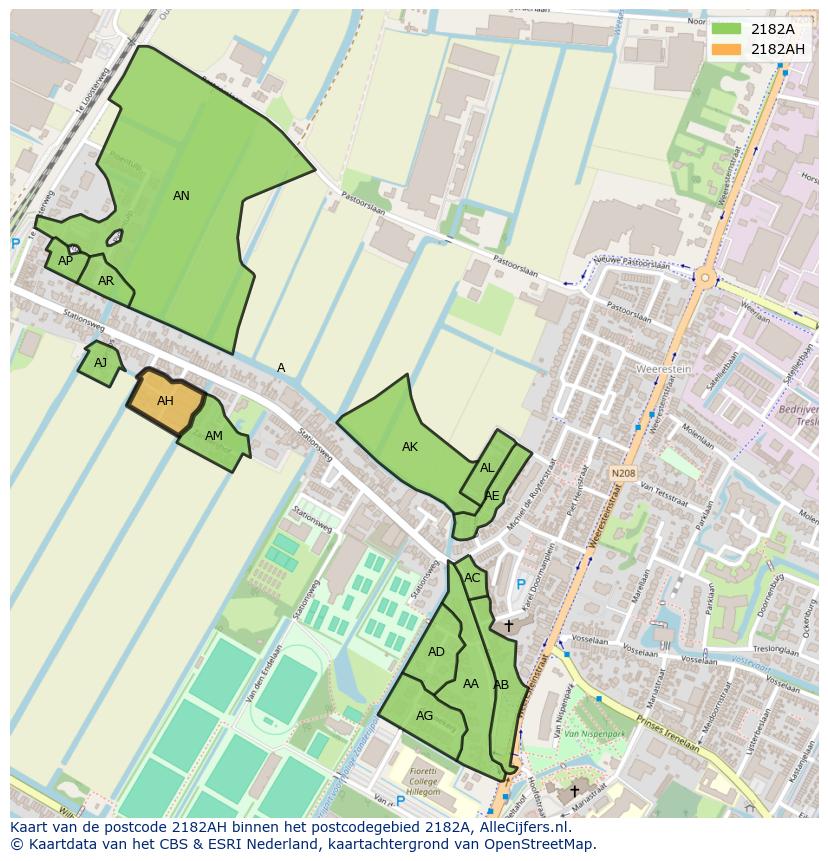 Afbeelding van het postcodegebied 2182 AH op de kaart.