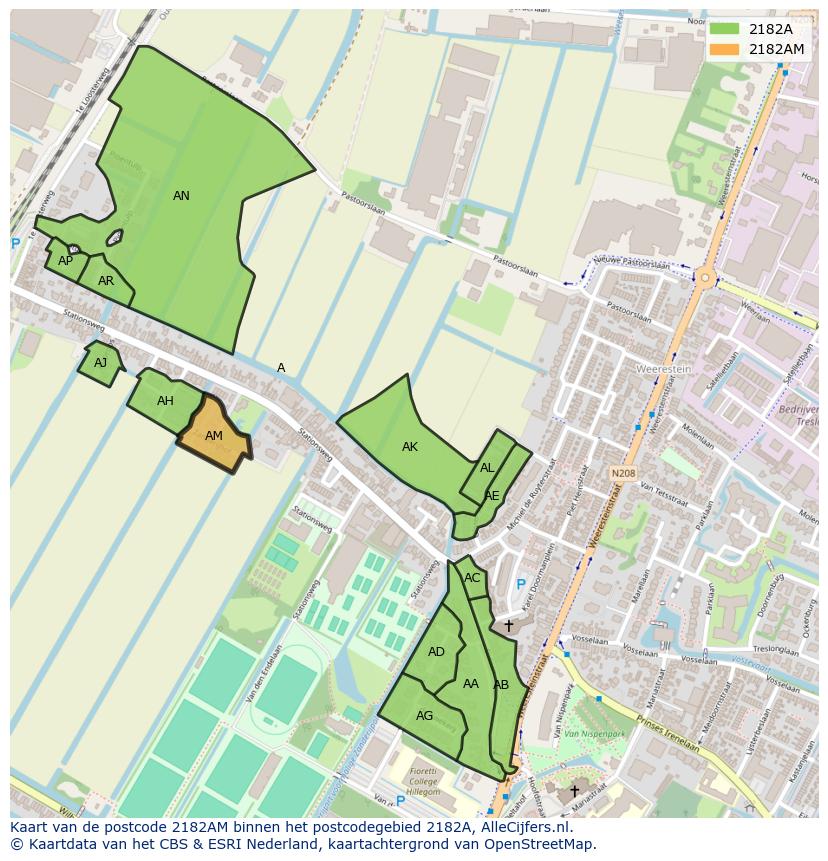 Afbeelding van het postcodegebied 2182 AM op de kaart.