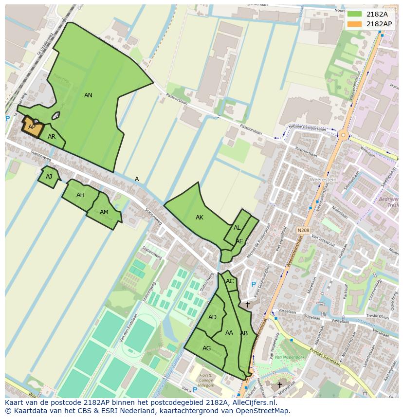 Afbeelding van het postcodegebied 2182 AP op de kaart.