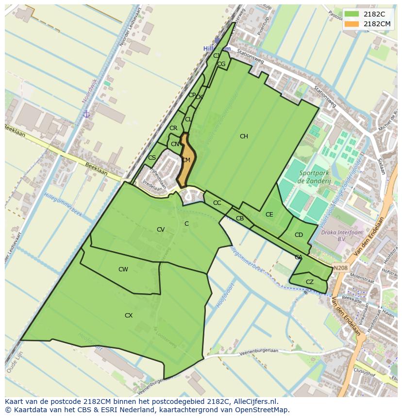 Afbeelding van het postcodegebied 2182 CM op de kaart.