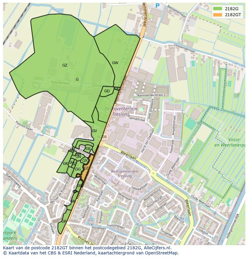 Afbeelding van het postcodegebied 2182 GT op de kaart.