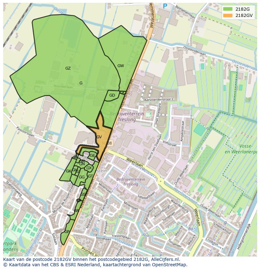 Afbeelding van het postcodegebied 2182 GV op de kaart.