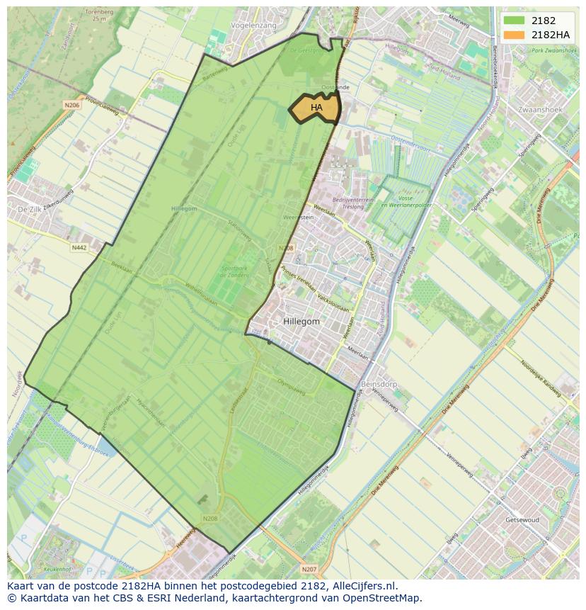 Afbeelding van het postcodegebied 2182 HA op de kaart.
