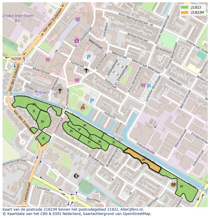 Afbeelding van het postcodegebied 2182 JM op de kaart.