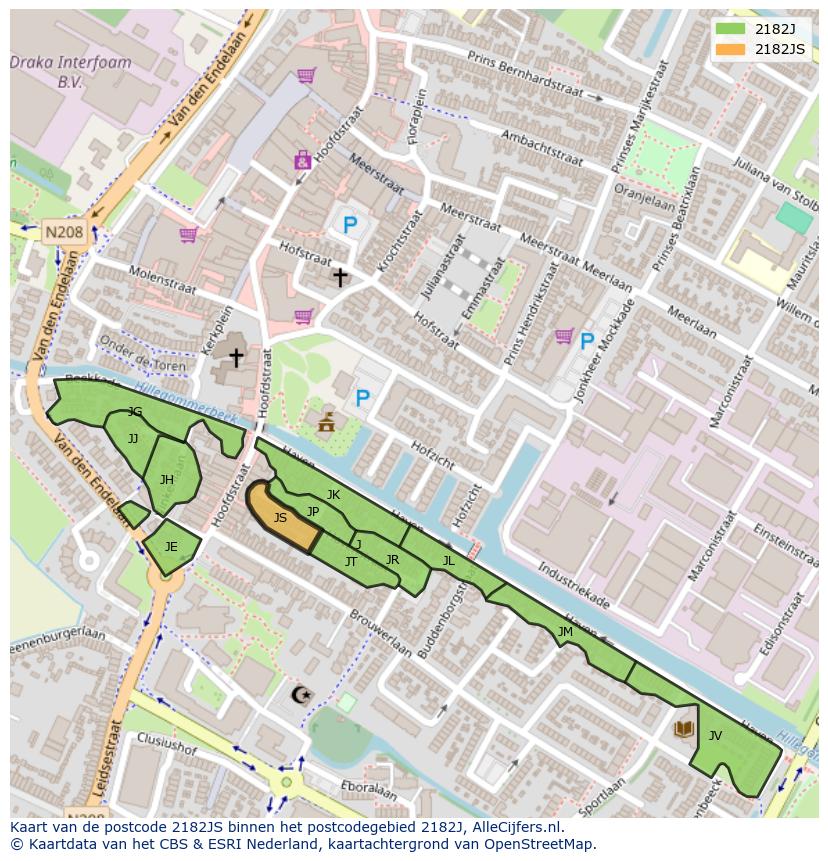 Afbeelding van het postcodegebied 2182 JS op de kaart.