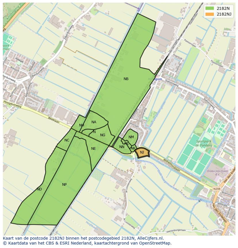 Afbeelding van het postcodegebied 2182 NJ op de kaart.
