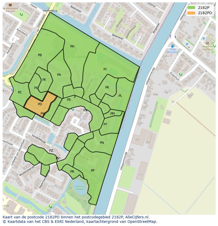 Afbeelding van het postcodegebied 2182 PD op de kaart.