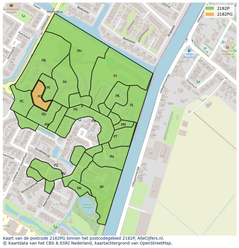 Afbeelding van het postcodegebied 2182 PG op de kaart.