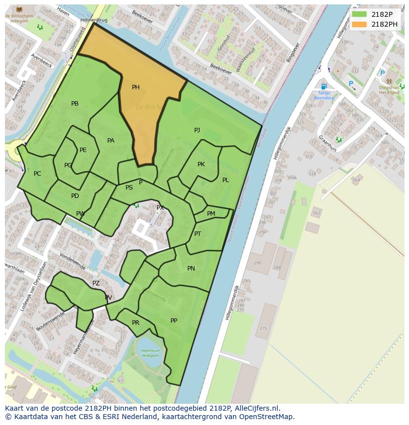 Afbeelding van het postcodegebied 2182 PH op de kaart.