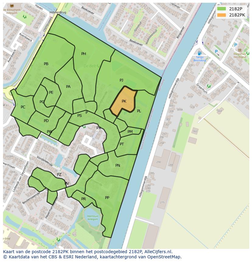 Afbeelding van het postcodegebied 2182 PK op de kaart.