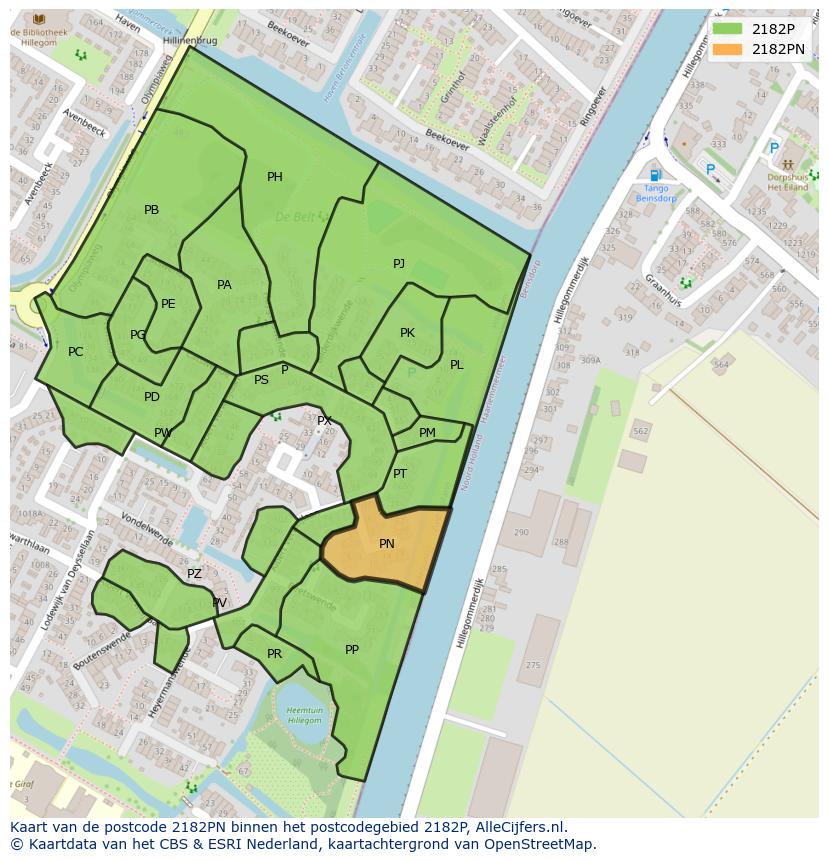Afbeelding van het postcodegebied 2182 PN op de kaart.