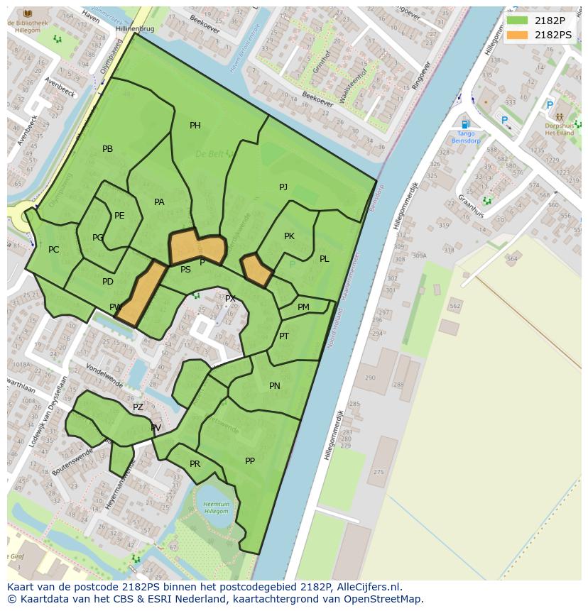 Afbeelding van het postcodegebied 2182 PS op de kaart.