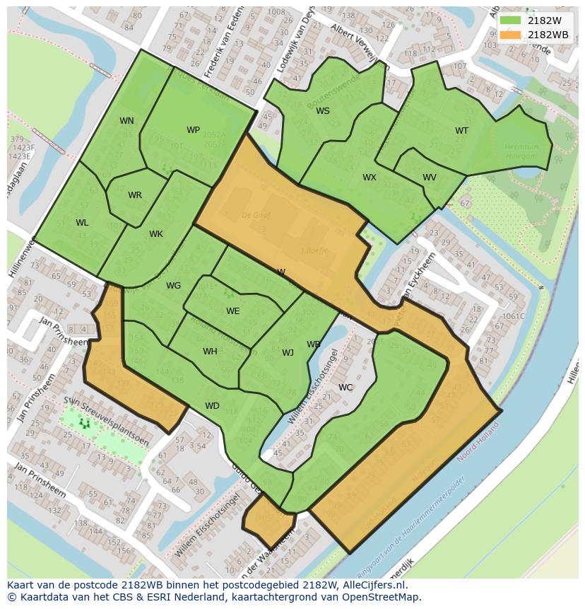 Afbeelding van het postcodegebied 2182 WB op de kaart.