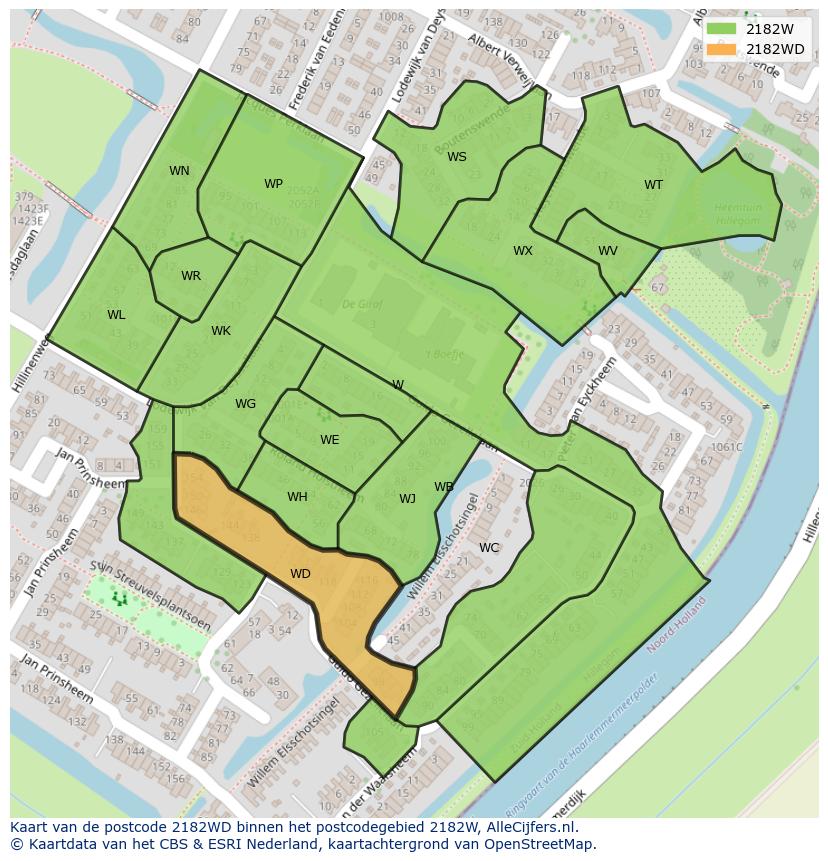 Afbeelding van het postcodegebied 2182 WD op de kaart.