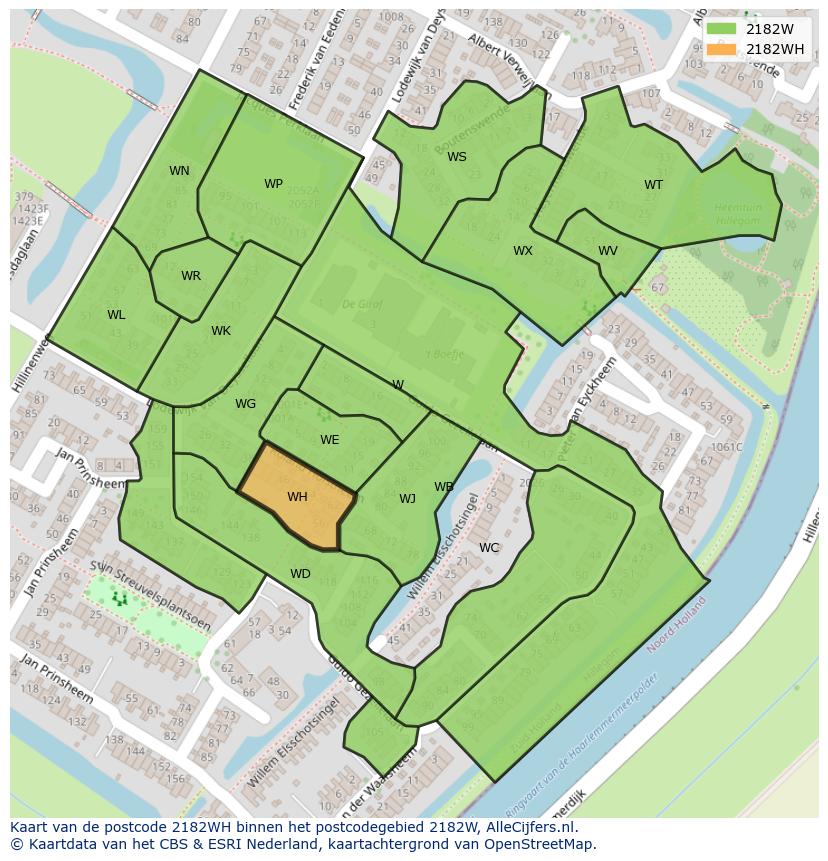 Afbeelding van het postcodegebied 2182 WH op de kaart.