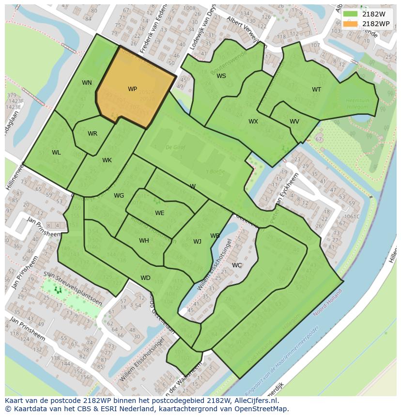 Afbeelding van het postcodegebied 2182 WP op de kaart.