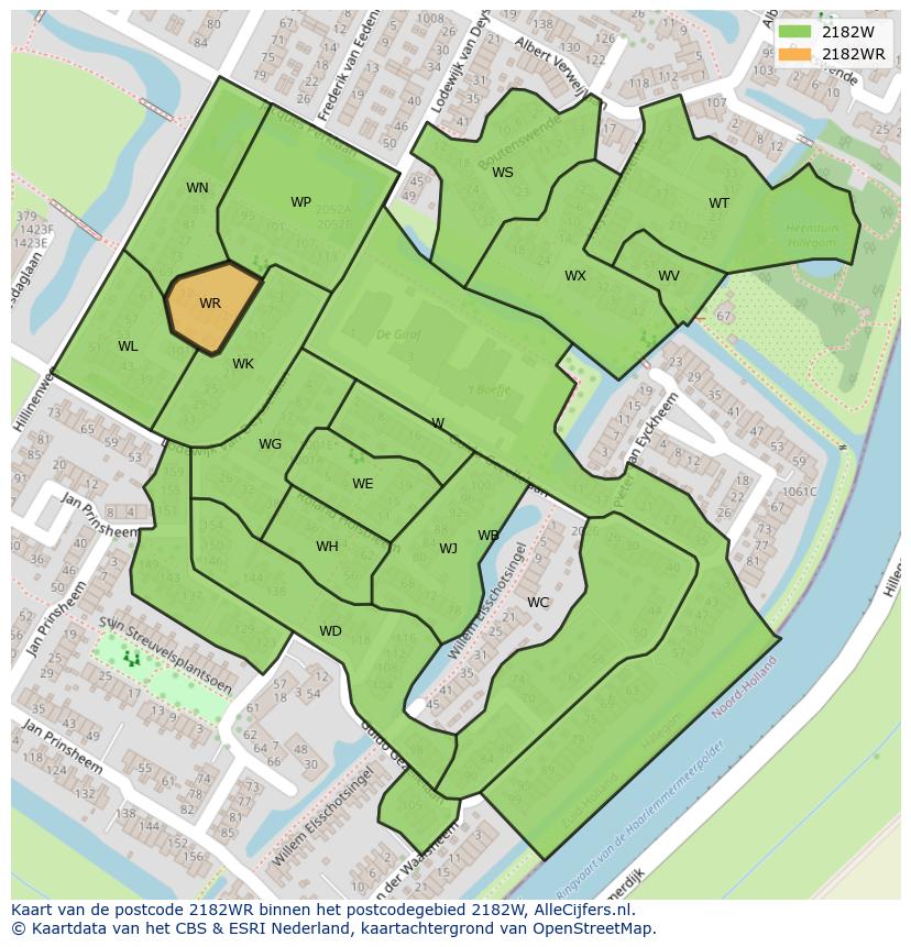 Afbeelding van het postcodegebied 2182 WR op de kaart.