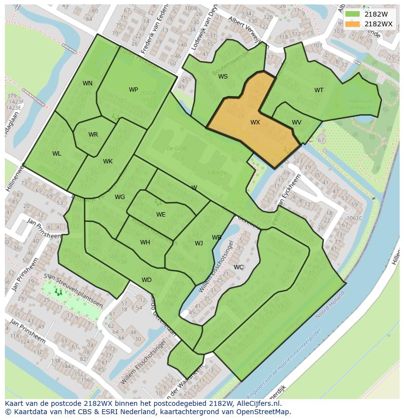 Afbeelding van het postcodegebied 2182 WX op de kaart.