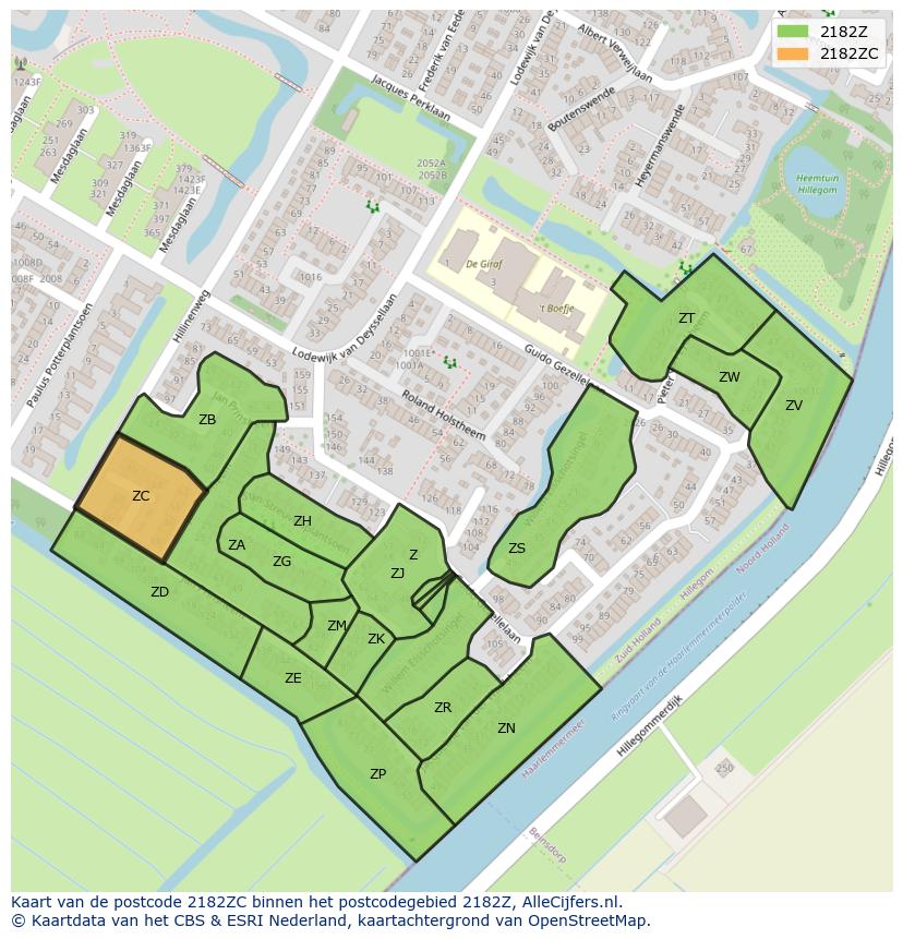 Afbeelding van het postcodegebied 2182 ZC op de kaart.