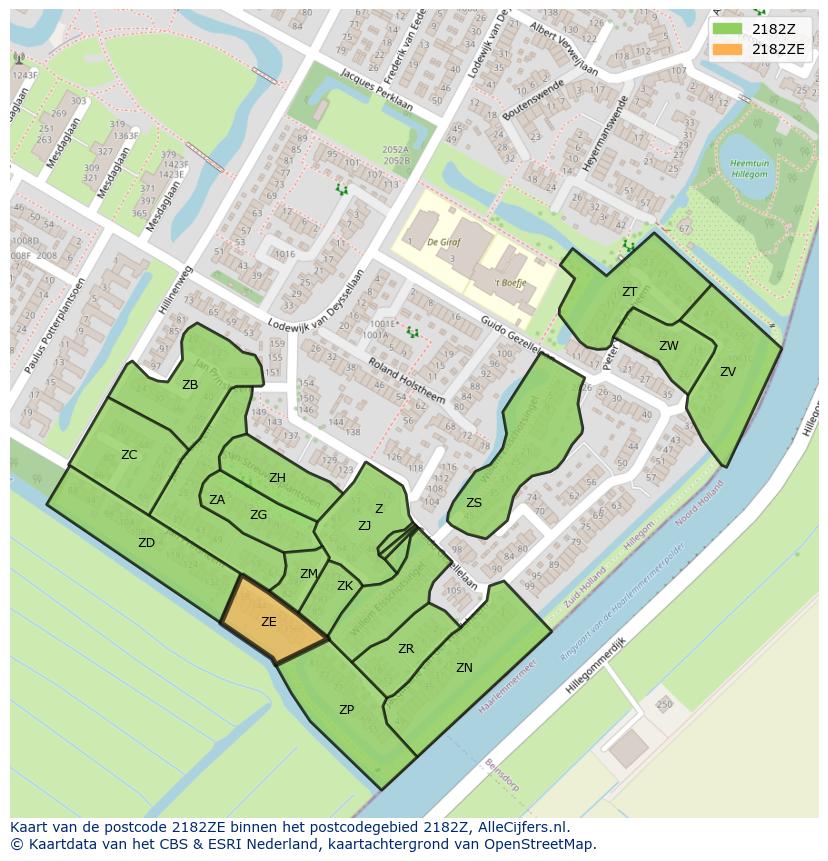 Afbeelding van het postcodegebied 2182 ZE op de kaart.