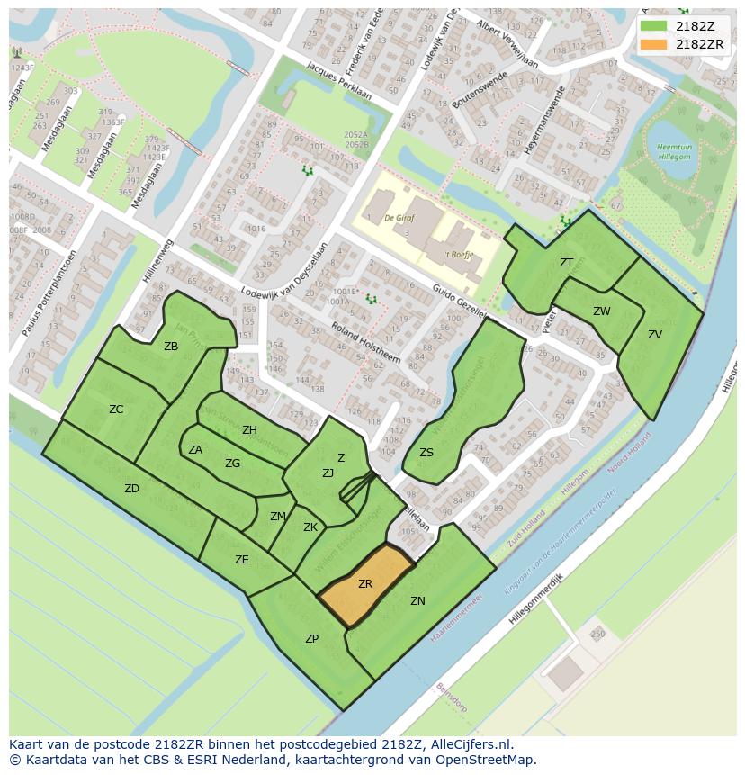 Afbeelding van het postcodegebied 2182 ZR op de kaart.