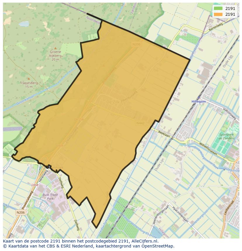 Afbeelding van het postcodegebied 2191 op de kaart.