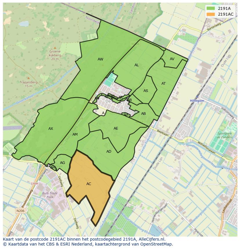 Afbeelding van het postcodegebied 2191 AC op de kaart.