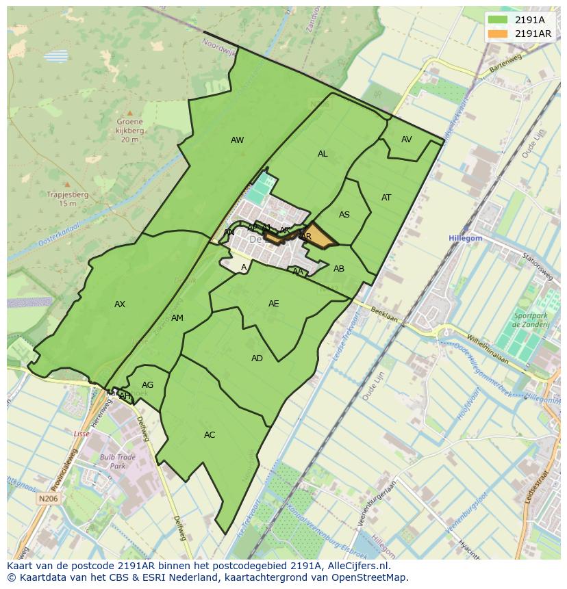 Afbeelding van het postcodegebied 2191 AR op de kaart.