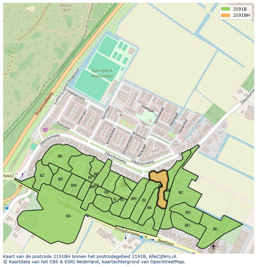 Afbeelding van het postcodegebied 2191 BH op de kaart.