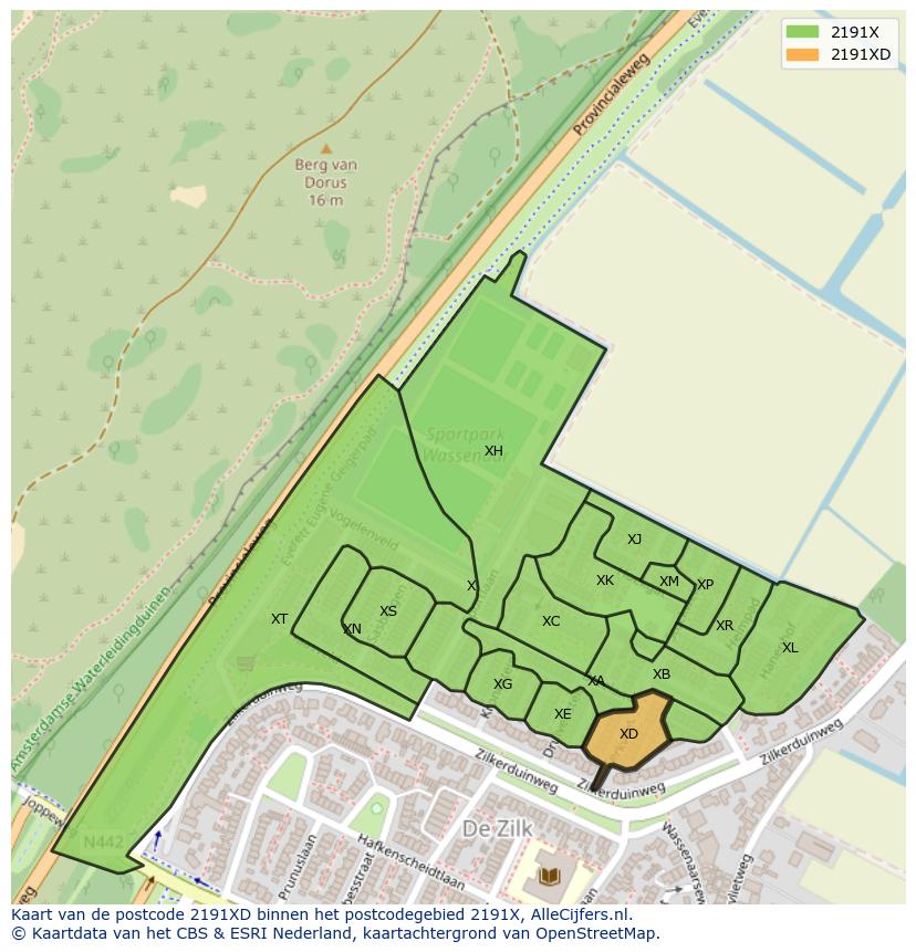 Afbeelding van het postcodegebied 2191 XD op de kaart.