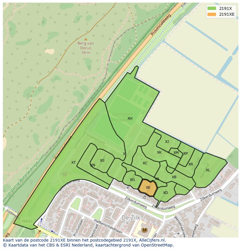 Afbeelding van het postcodegebied 2191 XE op de kaart.