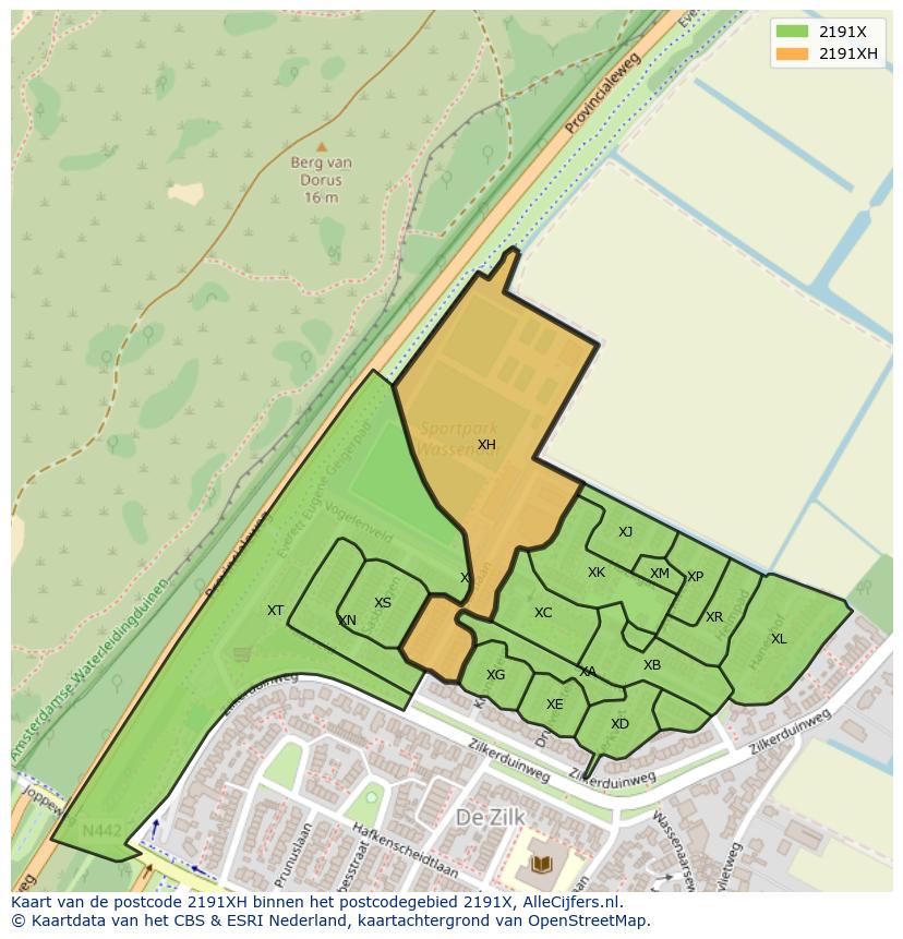 Afbeelding van het postcodegebied 2191 XH op de kaart.