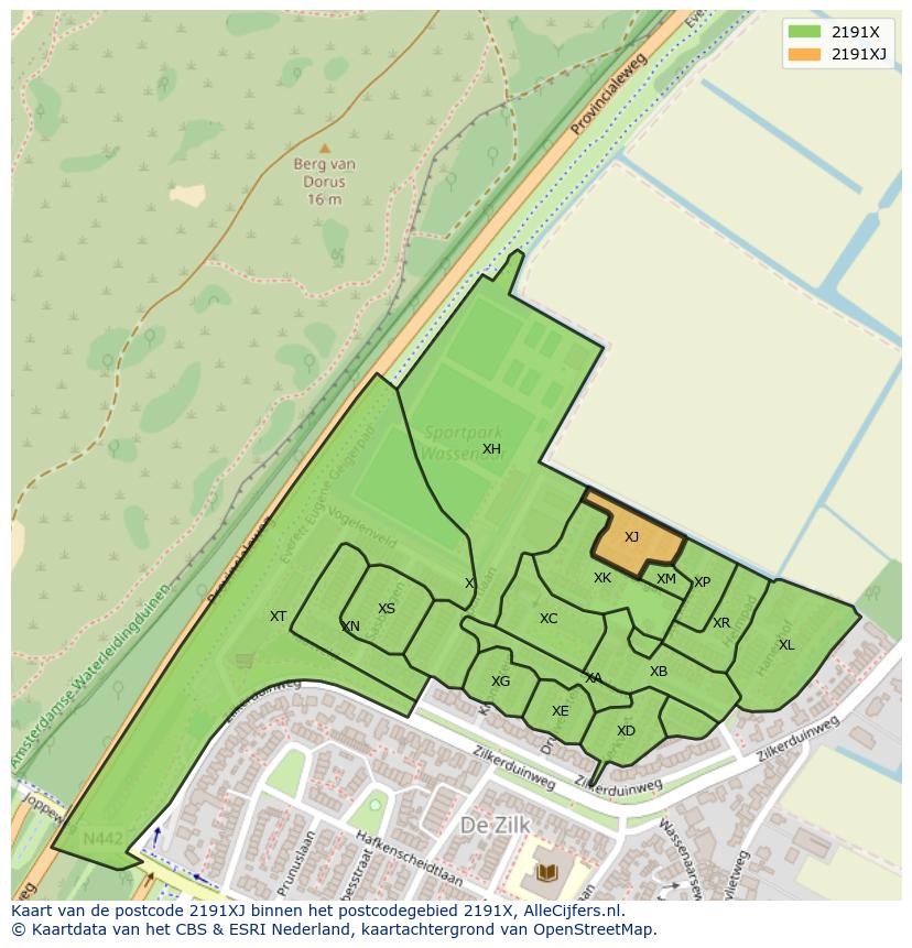 Afbeelding van het postcodegebied 2191 XJ op de kaart.