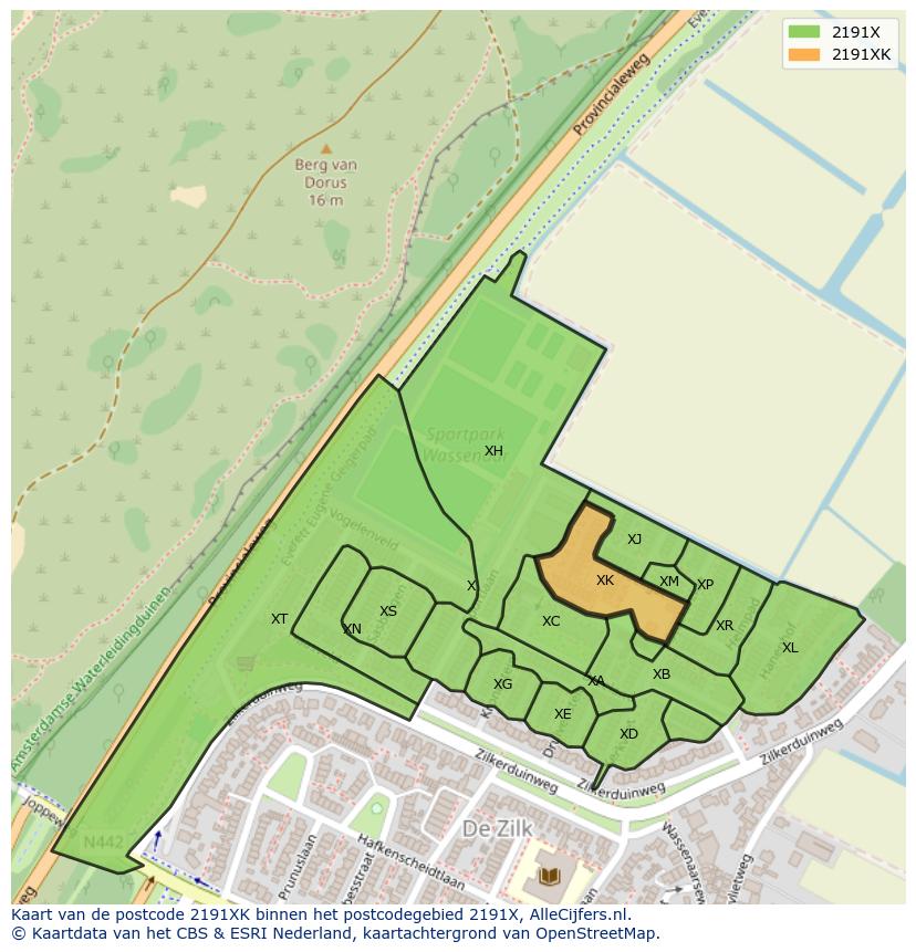Afbeelding van het postcodegebied 2191 XK op de kaart.