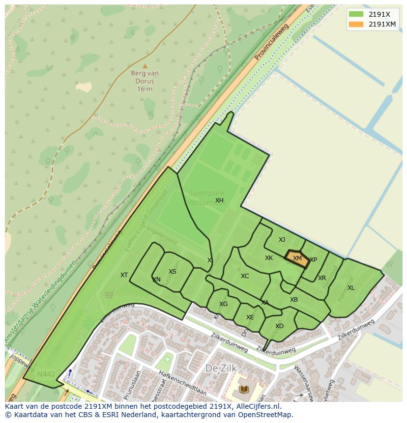 Afbeelding van het postcodegebied 2191 XM op de kaart.