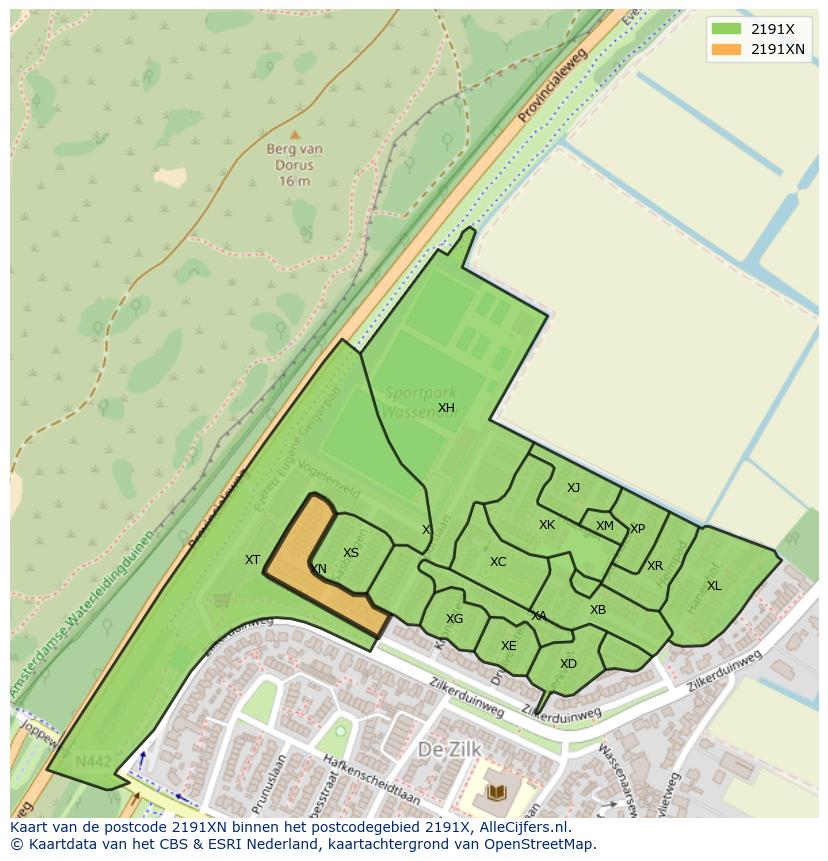 Afbeelding van het postcodegebied 2191 XN op de kaart.