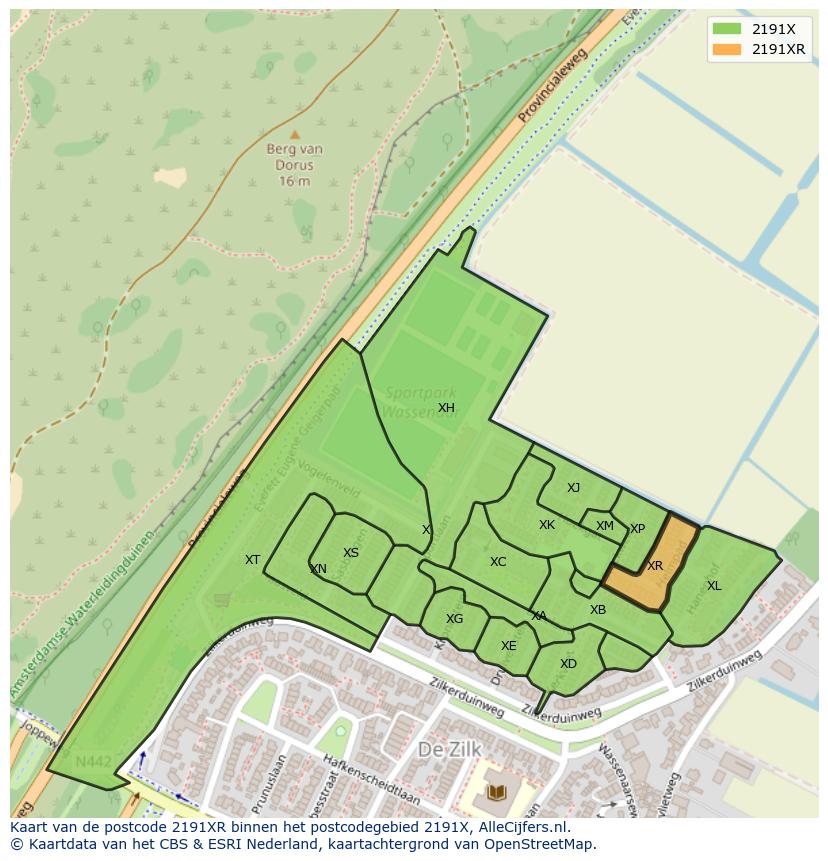 Afbeelding van het postcodegebied 2191 XR op de kaart.