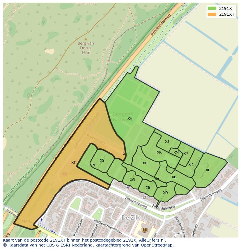 Afbeelding van het postcodegebied 2191 XT op de kaart.