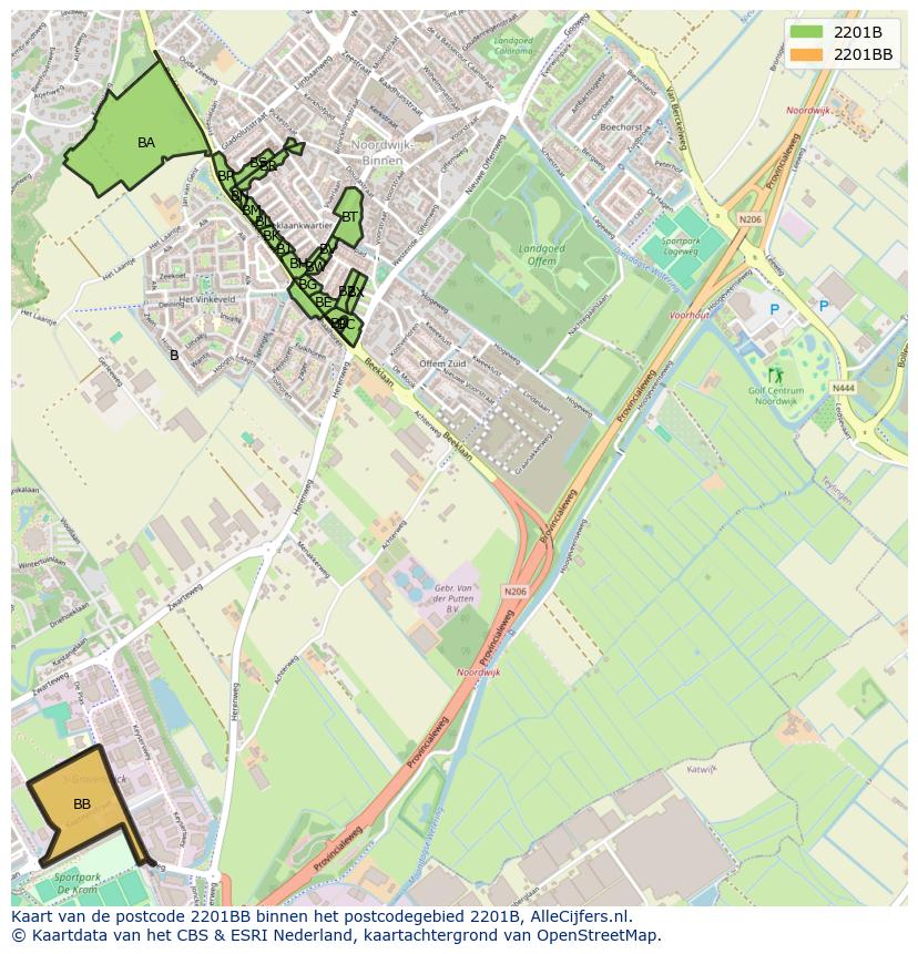 Afbeelding van het postcodegebied 2201 BB op de kaart.
