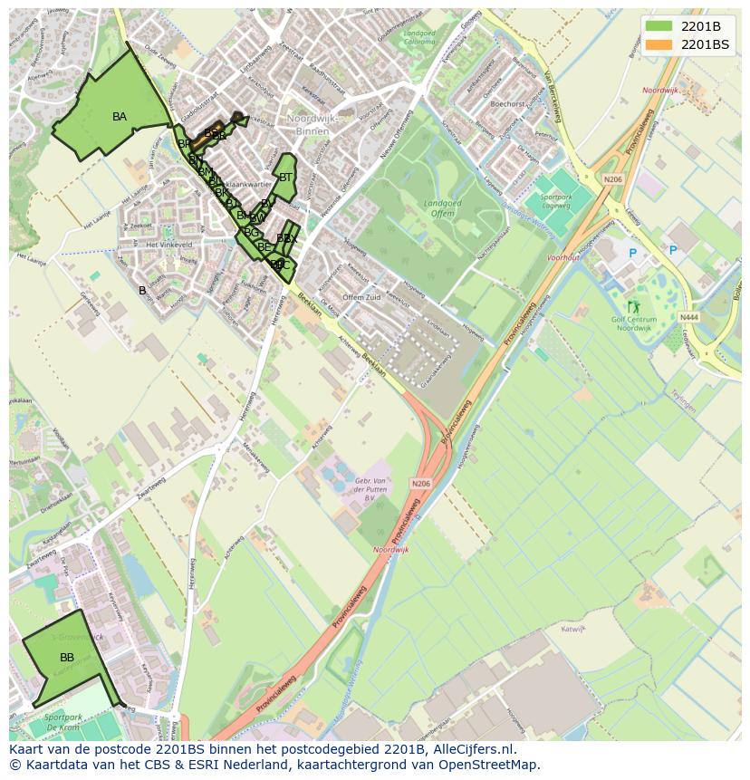 Afbeelding van het postcodegebied 2201 BS op de kaart.