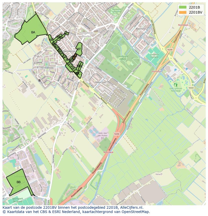 Afbeelding van het postcodegebied 2201 BV op de kaart.