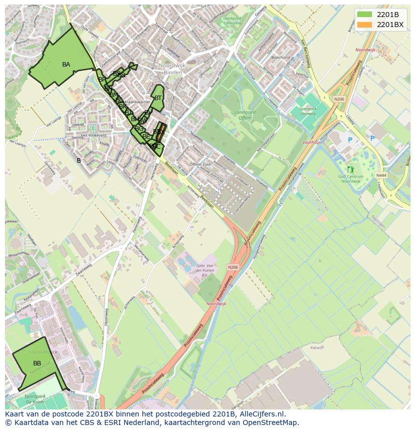 Afbeelding van het postcodegebied 2201 BX op de kaart.