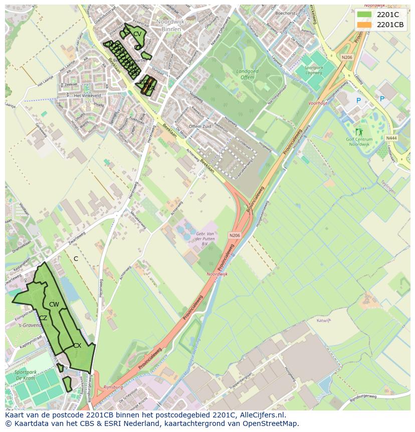 Afbeelding van het postcodegebied 2201 CB op de kaart.