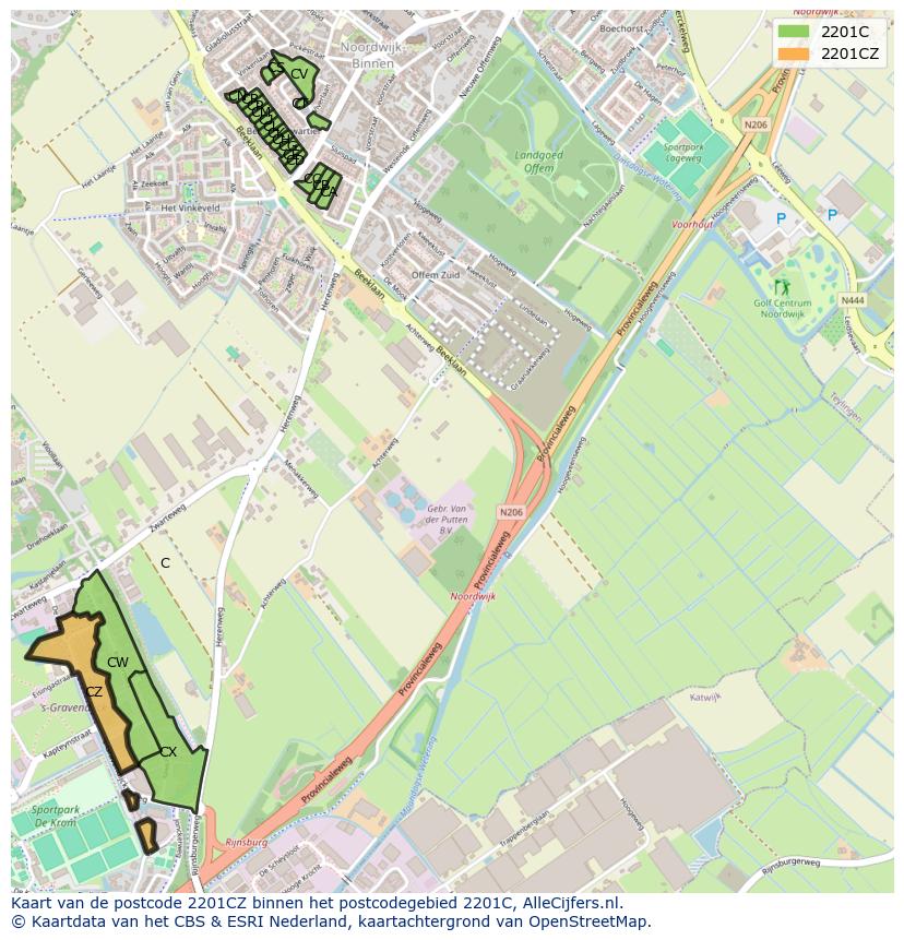 Afbeelding van het postcodegebied 2201 CZ op de kaart.