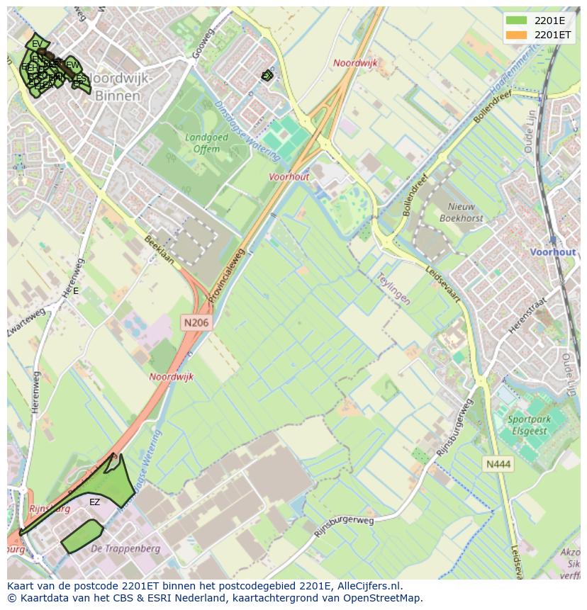 Afbeelding van het postcodegebied 2201 ET op de kaart.