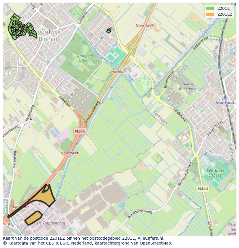 Afbeelding van het postcodegebied 2201 EZ op de kaart.