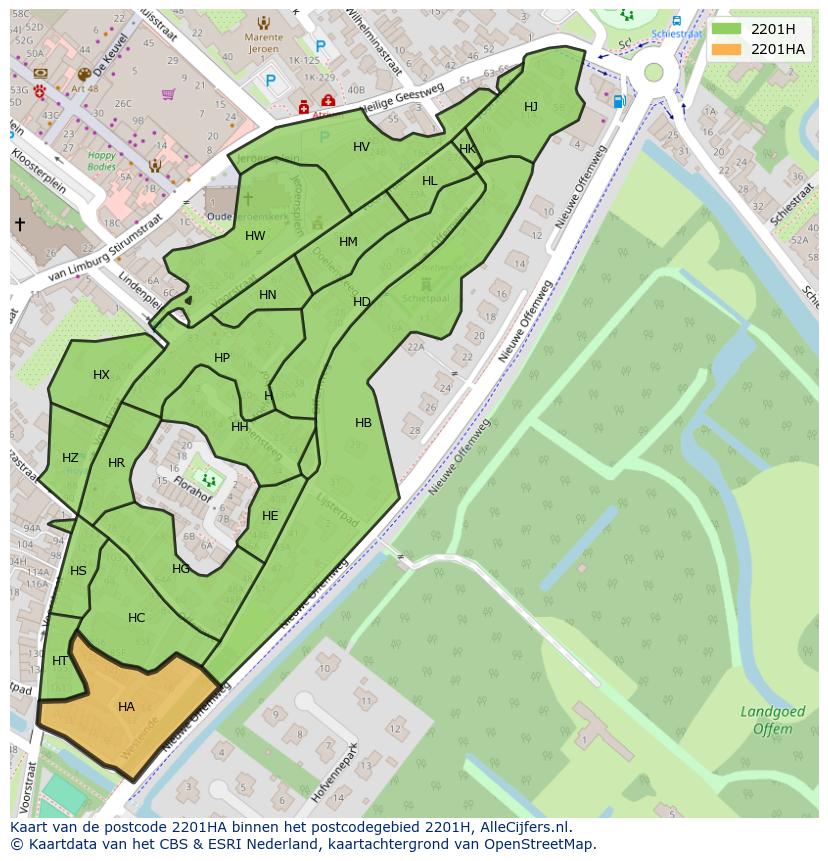 Afbeelding van het postcodegebied 2201 HA op de kaart.