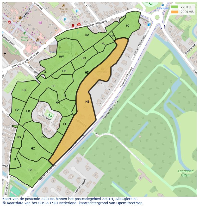 Afbeelding van het postcodegebied 2201 HB op de kaart.