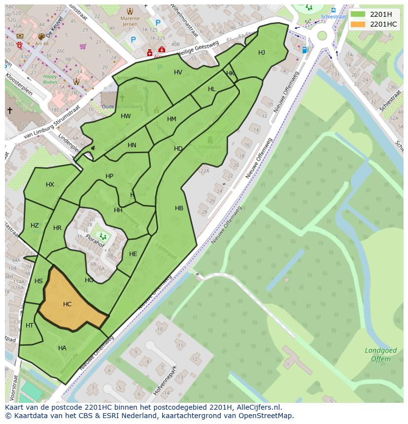Afbeelding van het postcodegebied 2201 HC op de kaart.
