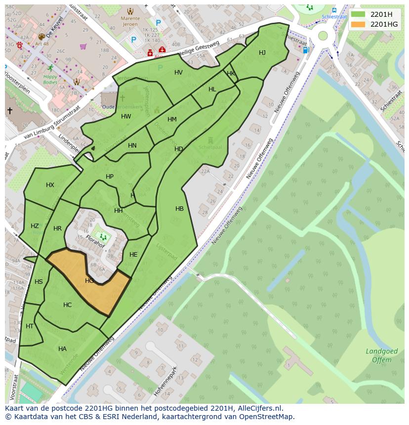 Afbeelding van het postcodegebied 2201 HG op de kaart.